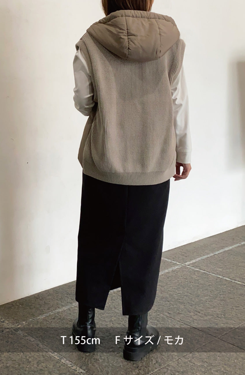 中綿×ニットフードベスト