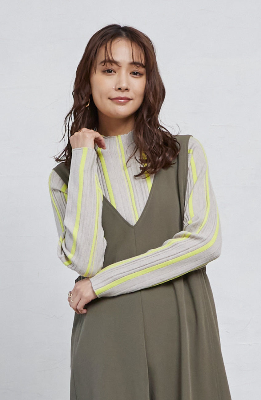 ストライプピンタックストレッチプルオーバー