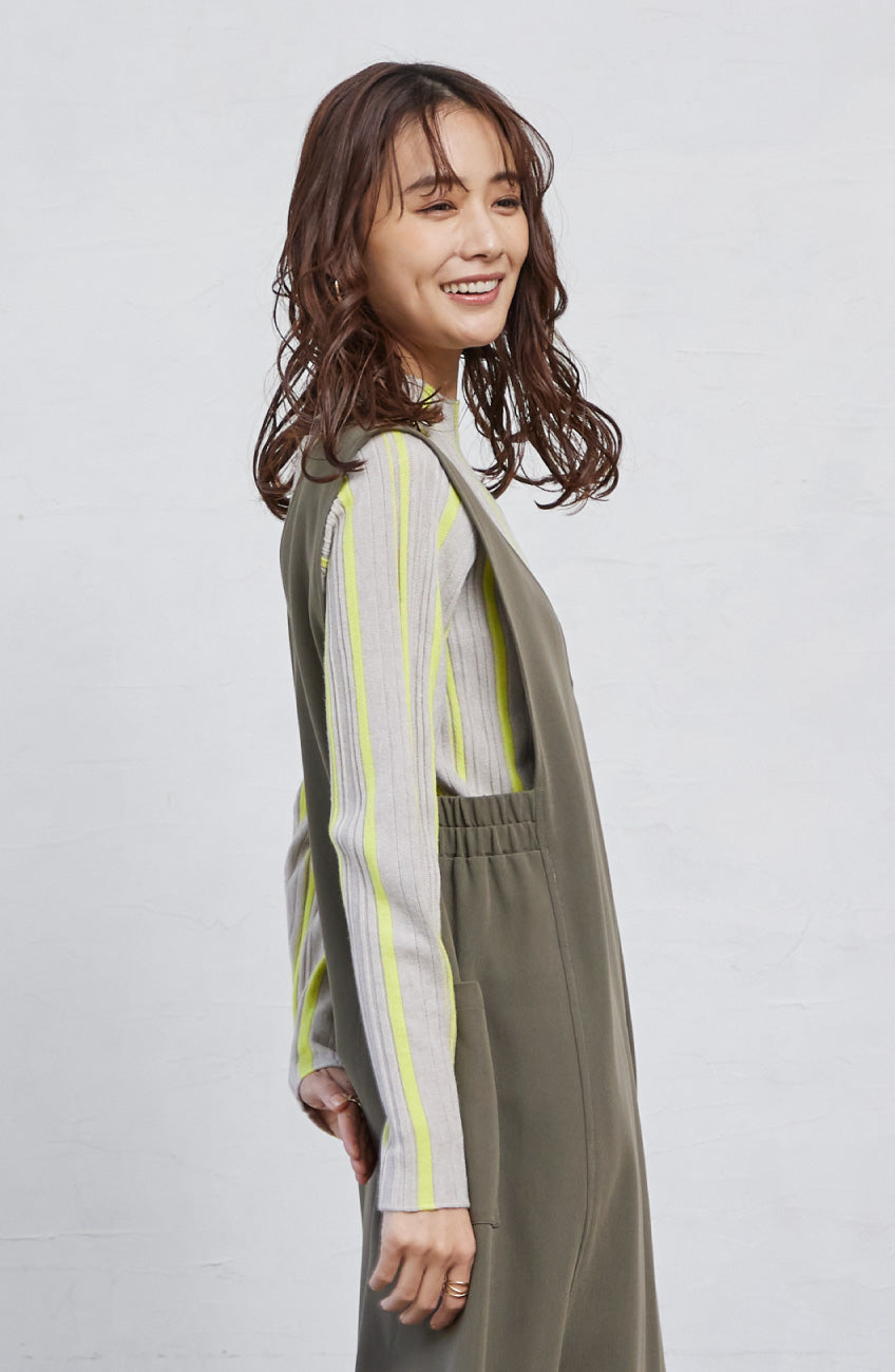 ストライプピンタックストレッチプルオーバー