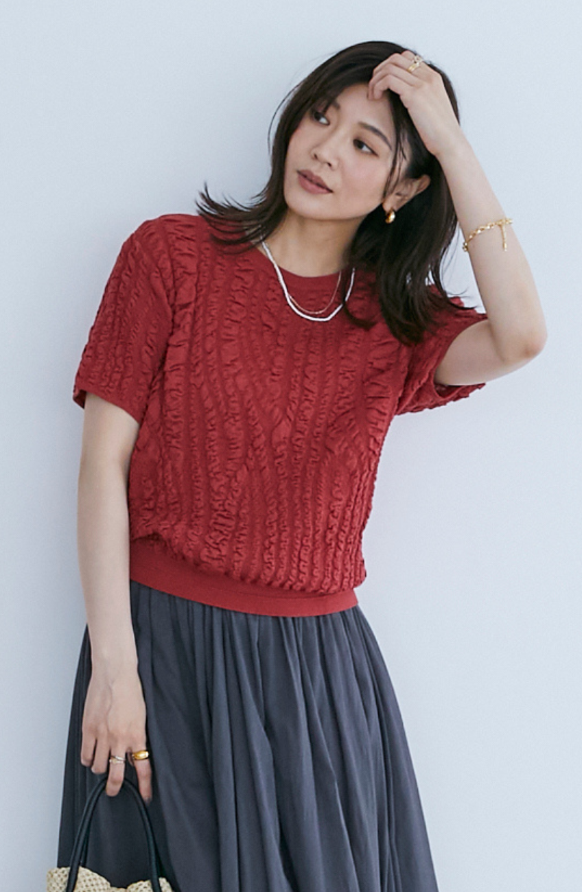 ふくれ編み半袖プルオーバー