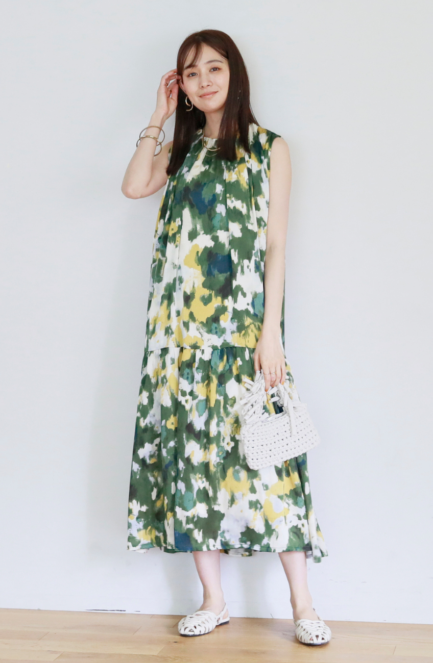 タックギャザー切替ワンピース