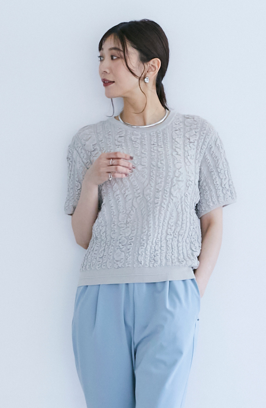 ふくれ編み半袖プルオーバー