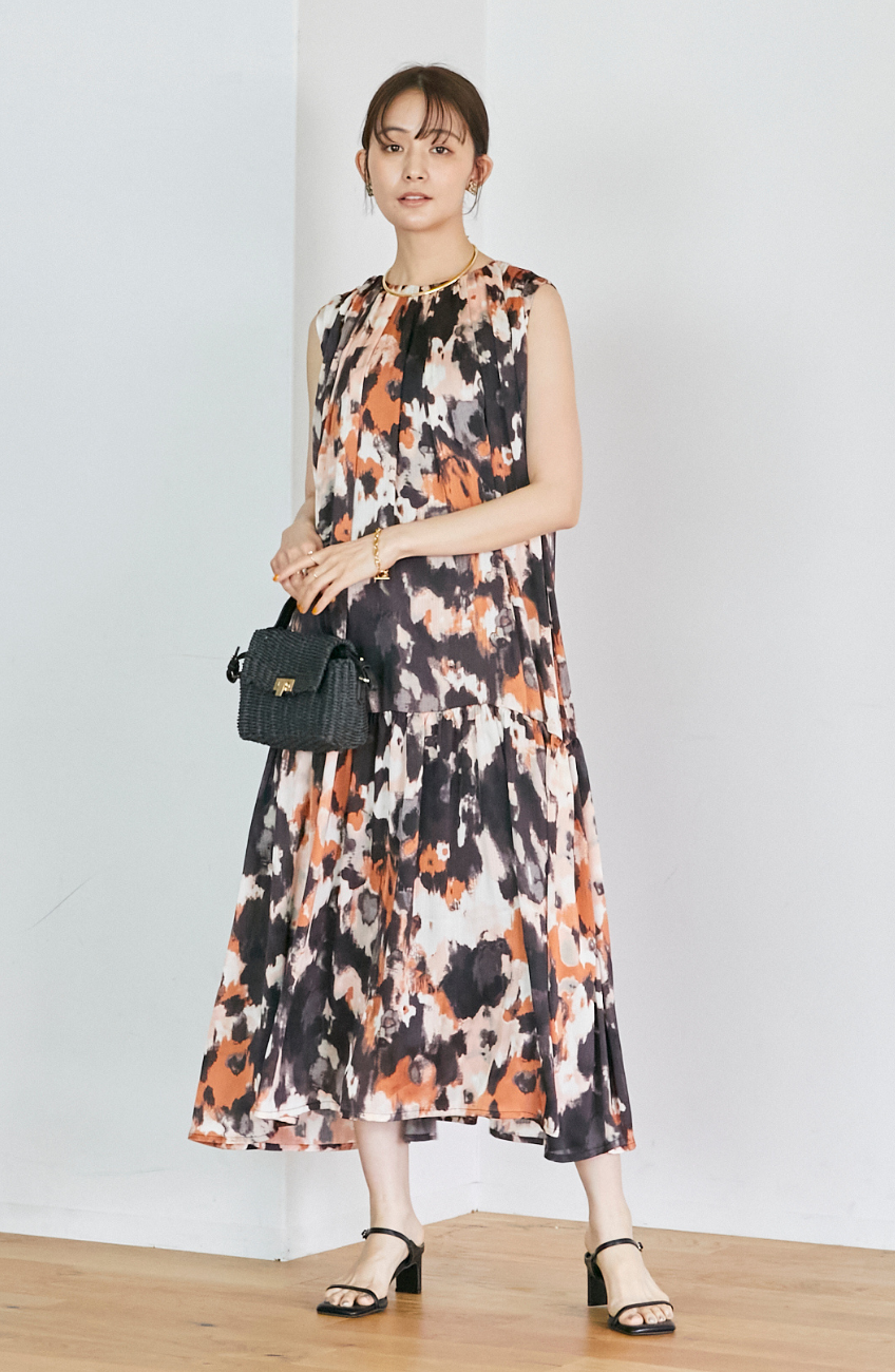 タックギャザー切替ワンピース