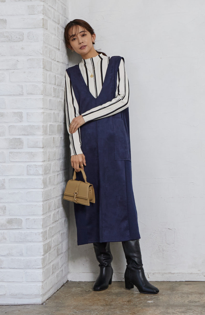 ストライプピンタックストレッチプルオーバー