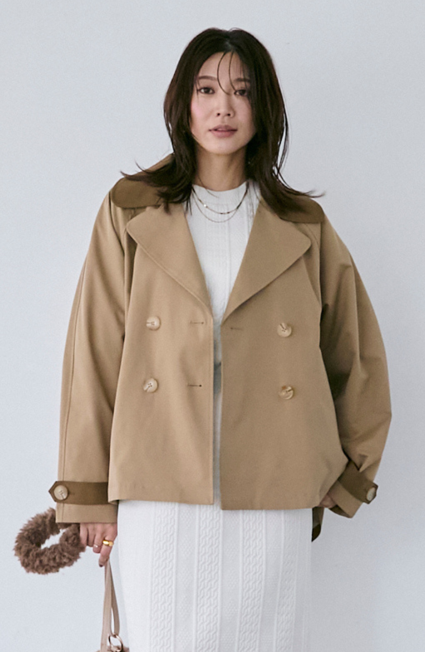 バイカラーショートトレンチコート