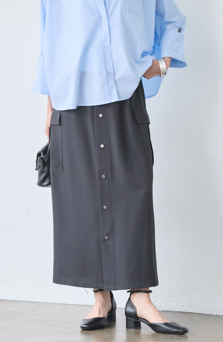 クレープドットボタンスカート