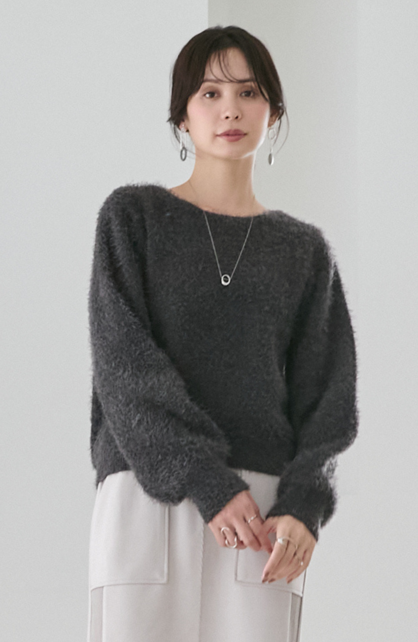 ダブルフェイスシャギーランタンスリーブプルオーバー