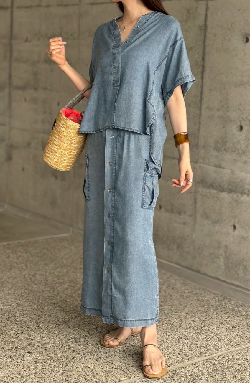 コーデSET] [kazumiさんコラボ] ゆるシルエットデニムブラウス＋サイド