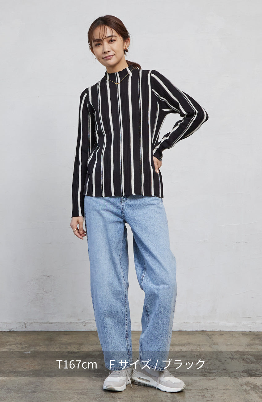 ストライプピンタックストレッチプルオーバー