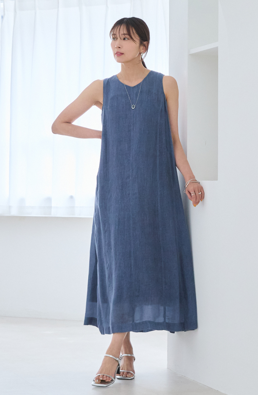 シアーデニムパネルワンピース