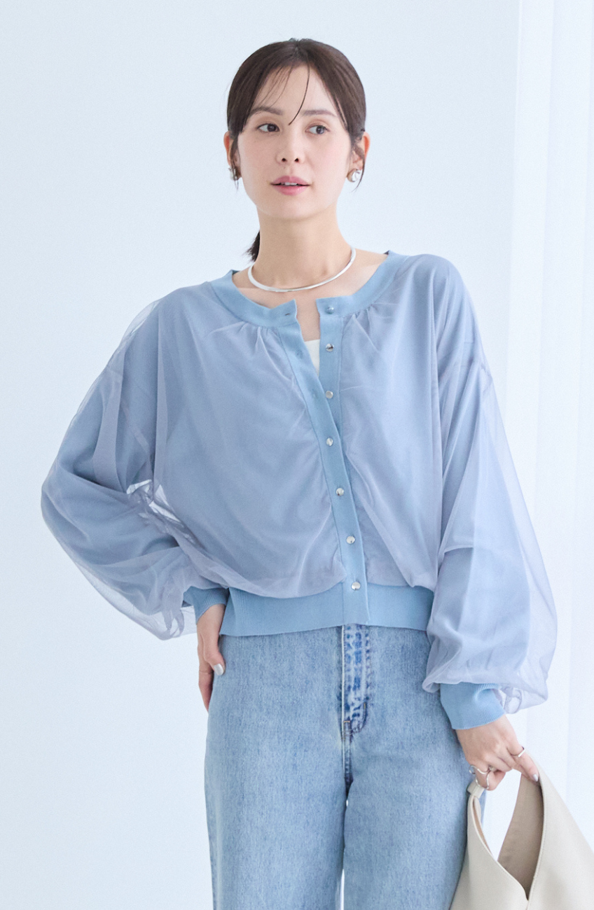 チュールギャザーレイヤーカーディガン