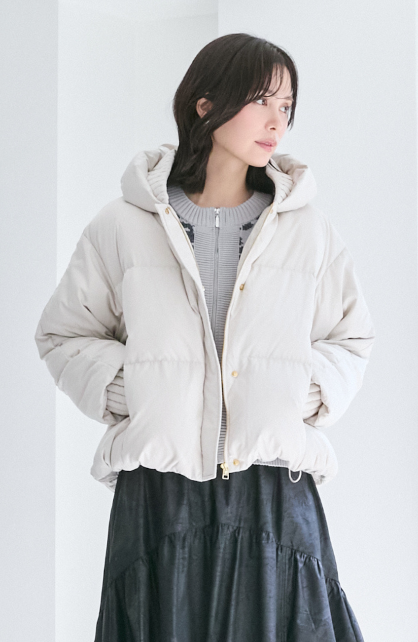 プリーツレイヤーフードピュアダウン