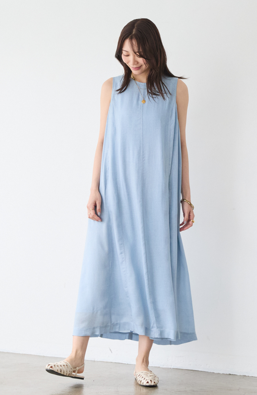 シアーデニムパネルワンピース
