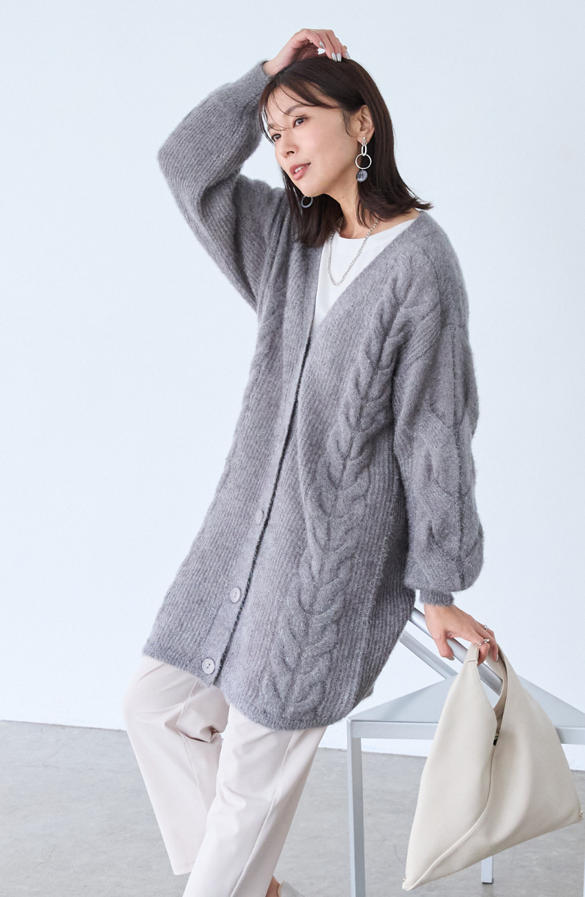 ファンシーヤーンケーブルカーディガン