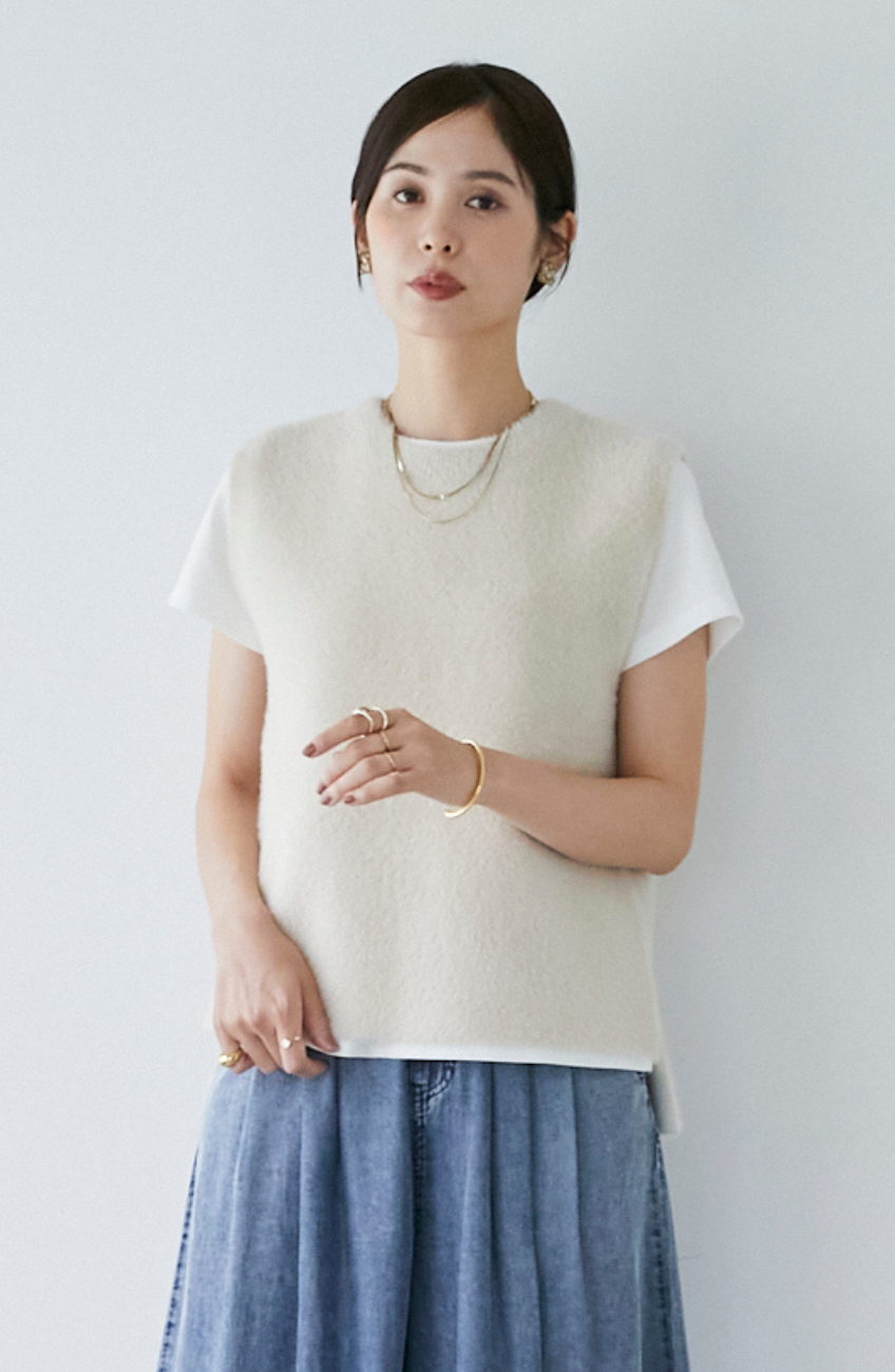 ダブルフェイスフェザースリットベスト