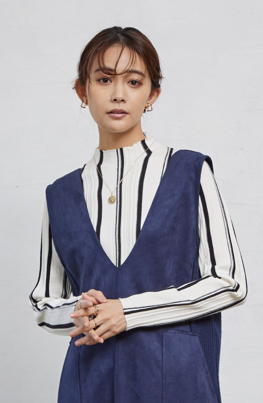 ストライプピンタックストレッチプルオーバー