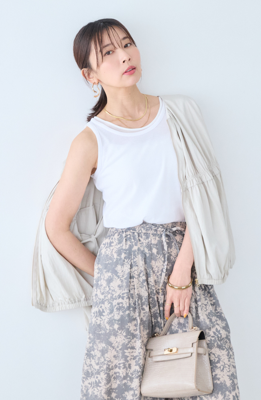 シアーフライス×チュールレイヤードタンクトップ