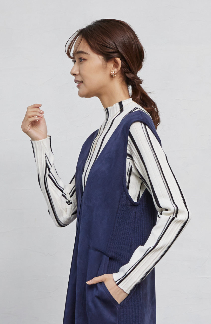 ストライプピンタックストレッチプルオーバー