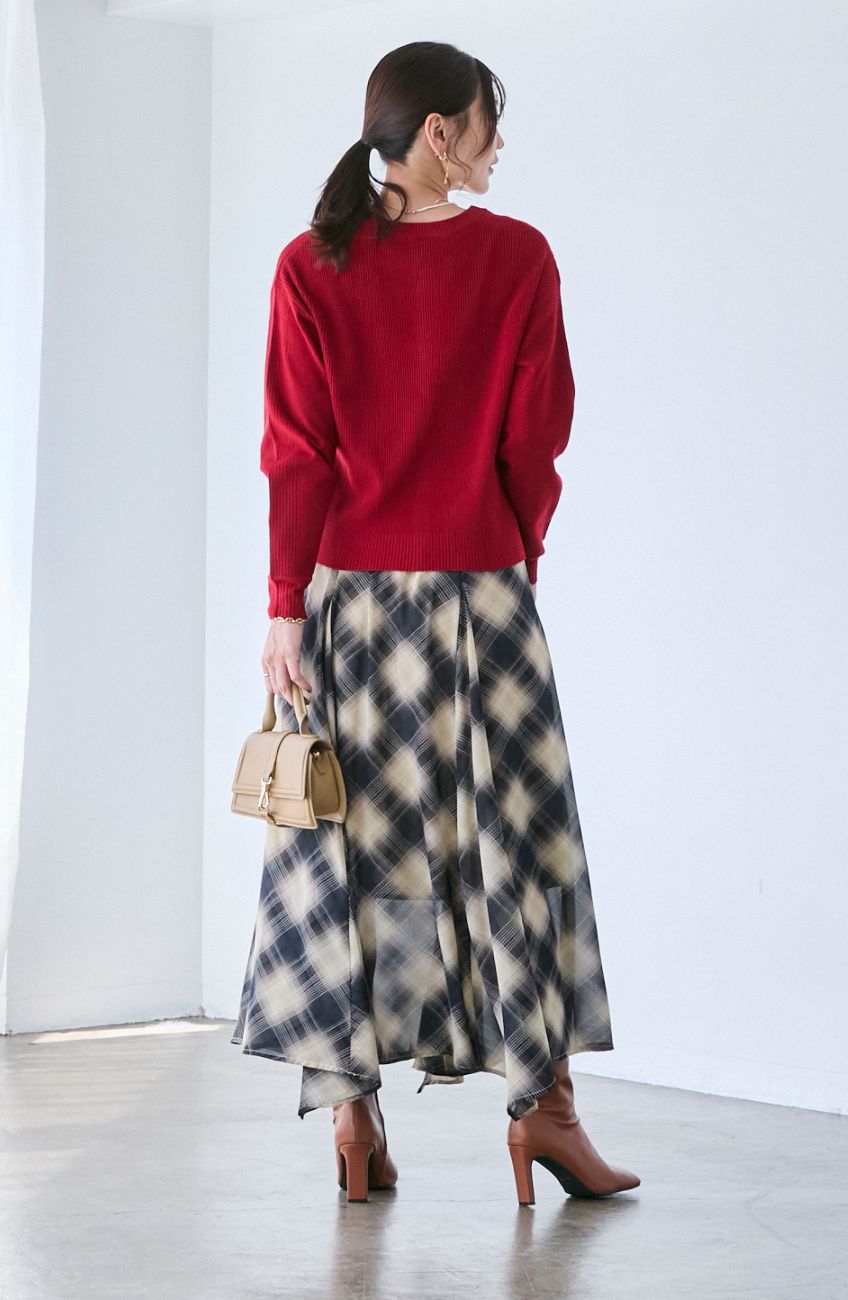 チェックシフォンパネルスカート