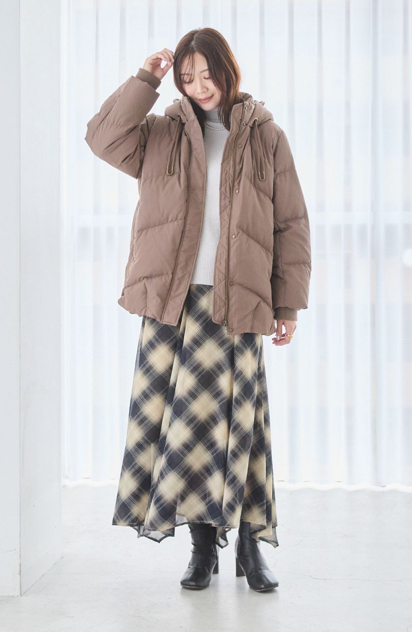 チェックシフォンパネルスカート