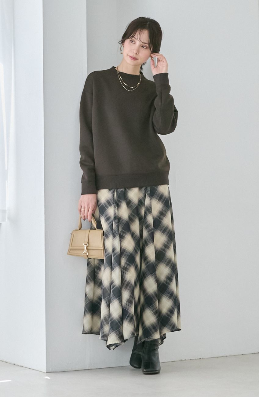 チェックシフォンパネルスカート