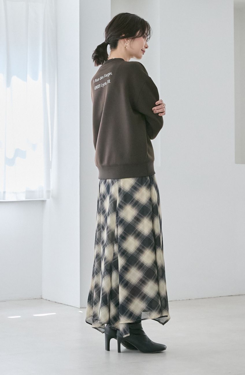 チェックシフォンパネルスカート