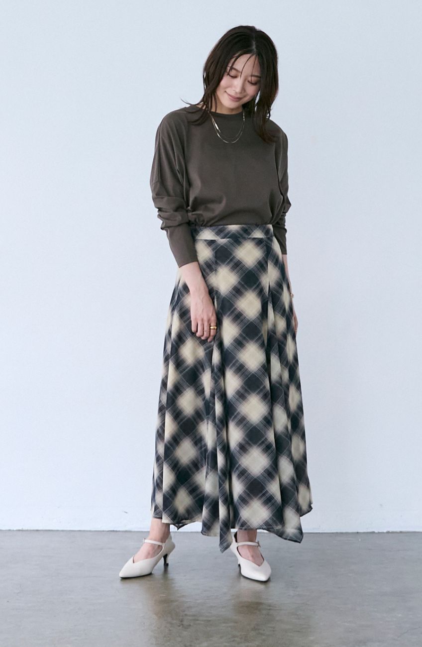 チェックシフォンパネルスカート