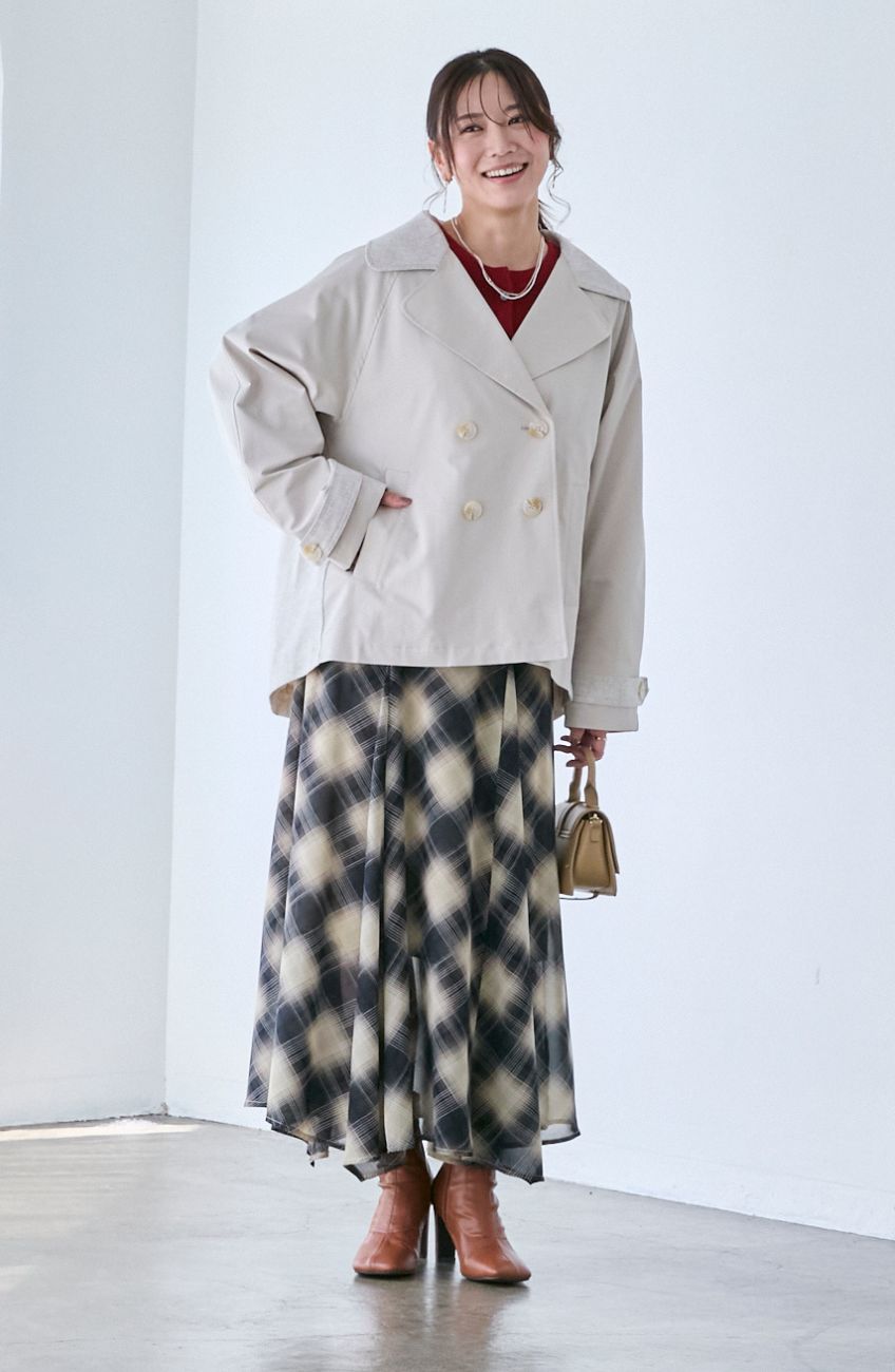 チェックシフォンパネルスカート