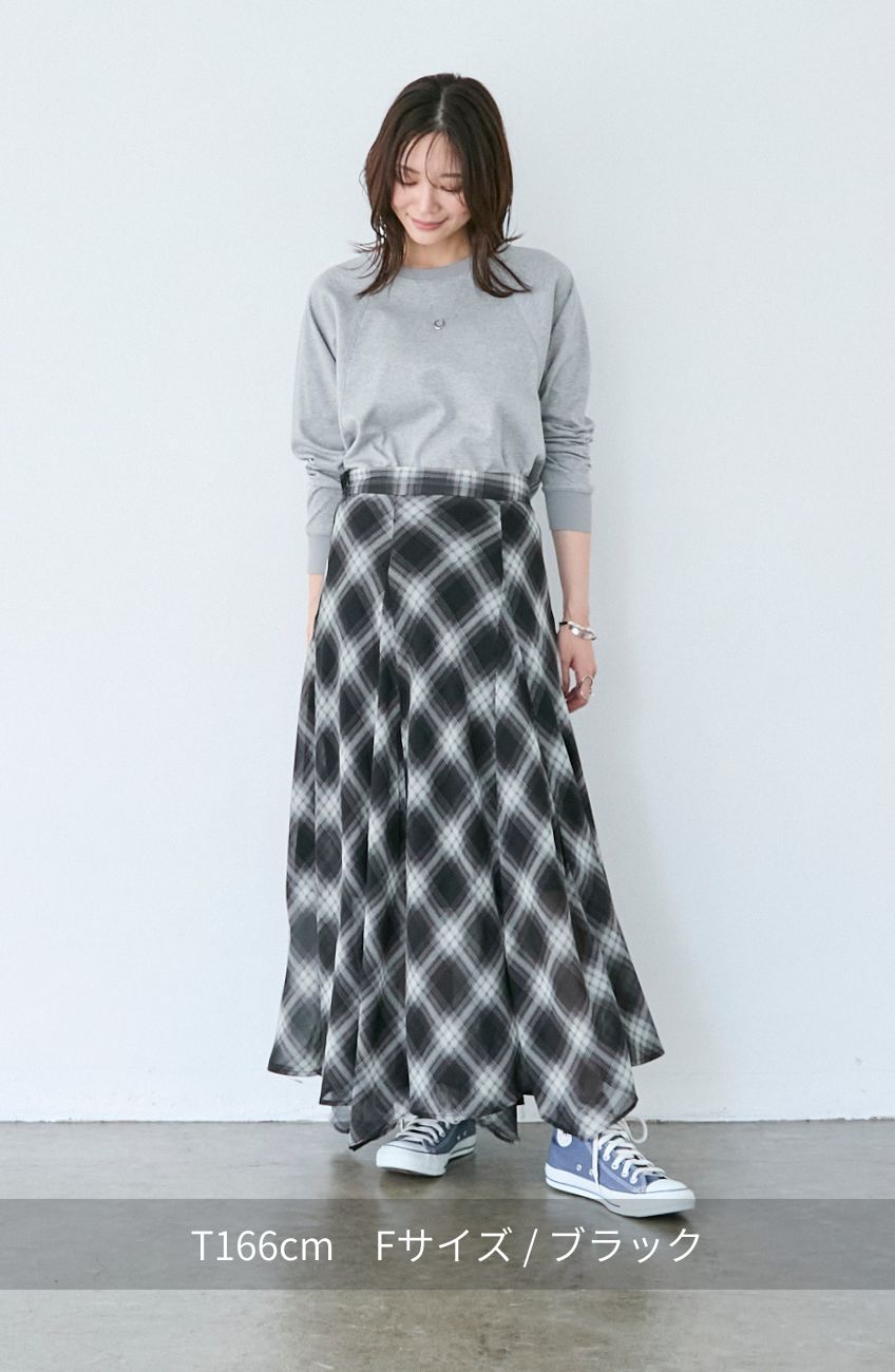 チェックシフォンパネルスカート