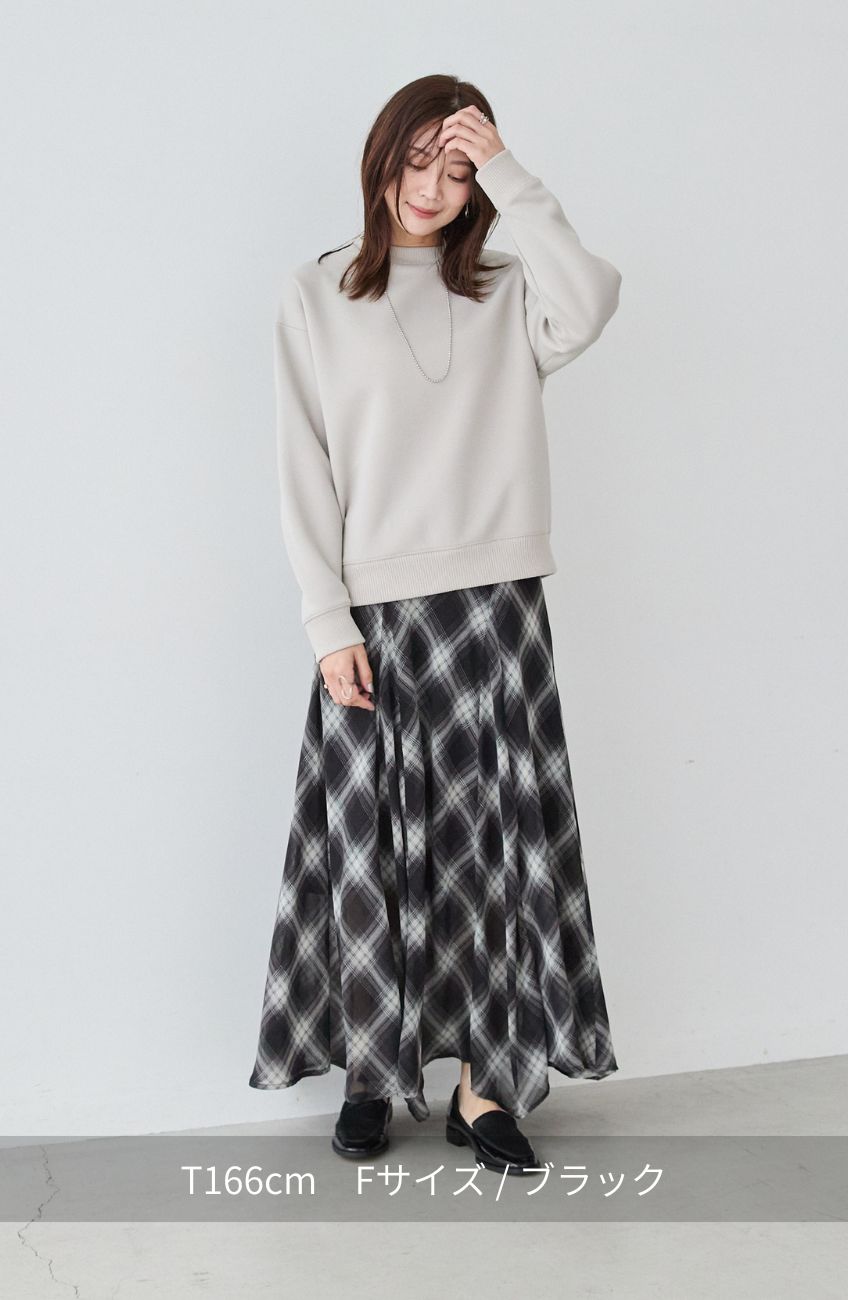 チェックシフォンパネルスカート