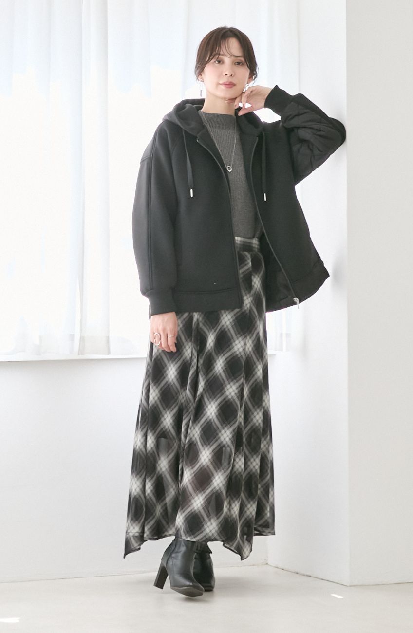 チェックシフォンパネルスカート