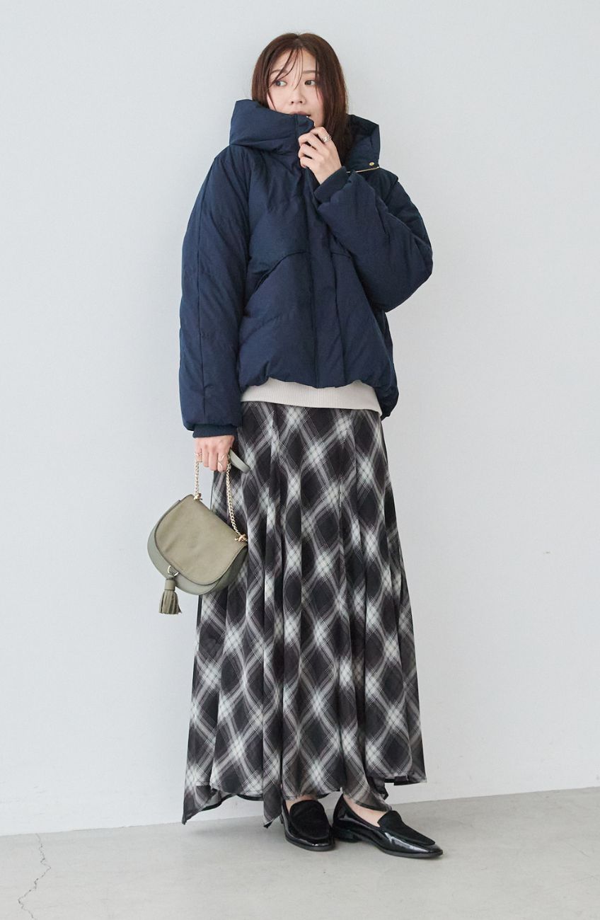 チェックシフォンパネルスカート