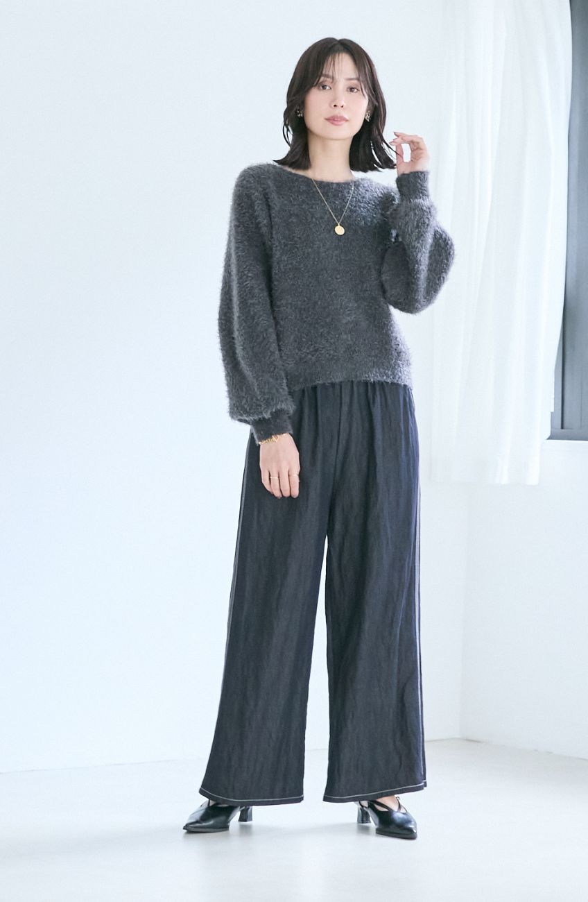 シャイニーデニムワイドパンツ