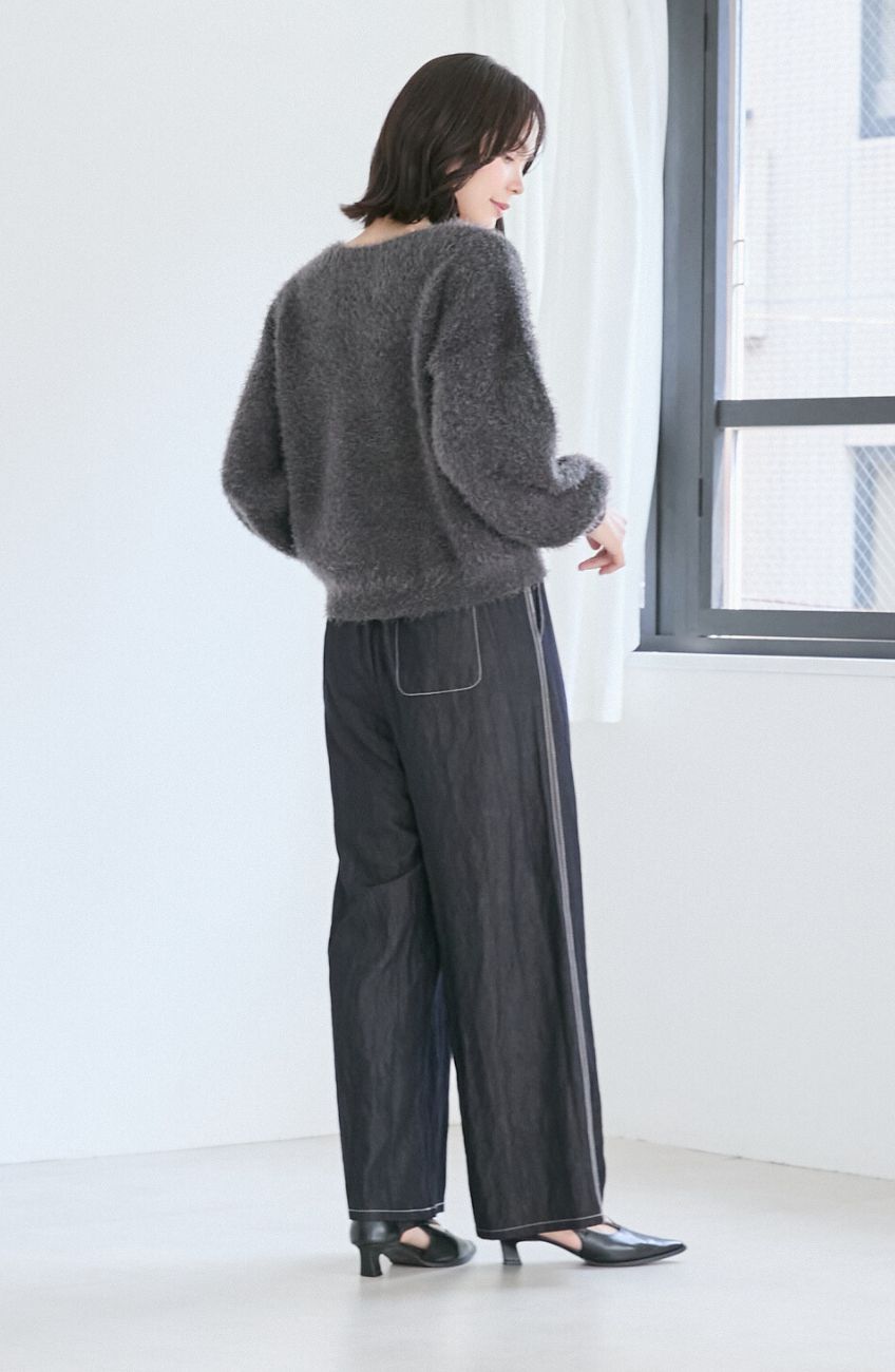 シャイニーデニムワイドパンツ