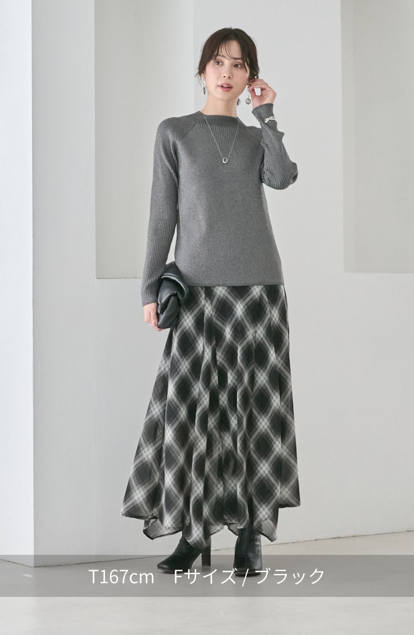 チェックシフォンパネルスカート