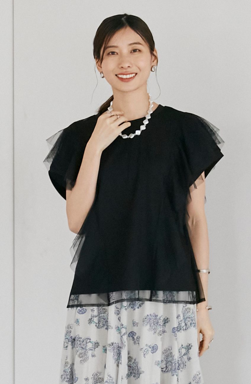 ジャージーチュールレイヤーフリルプルオーバー