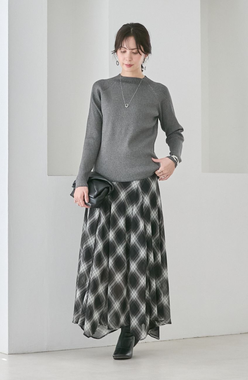 チェックシフォンパネルスカート