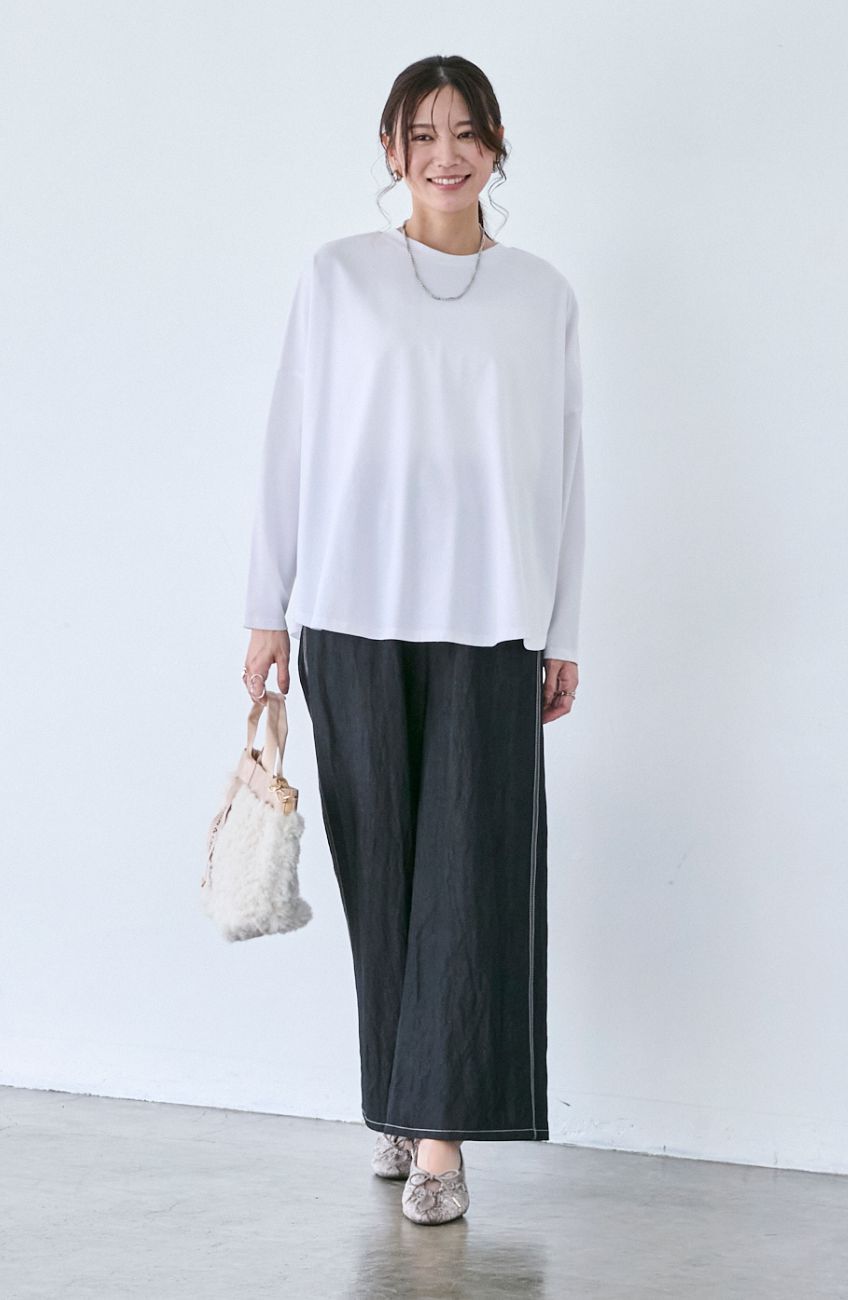 シャイニーデニムワイドパンツ