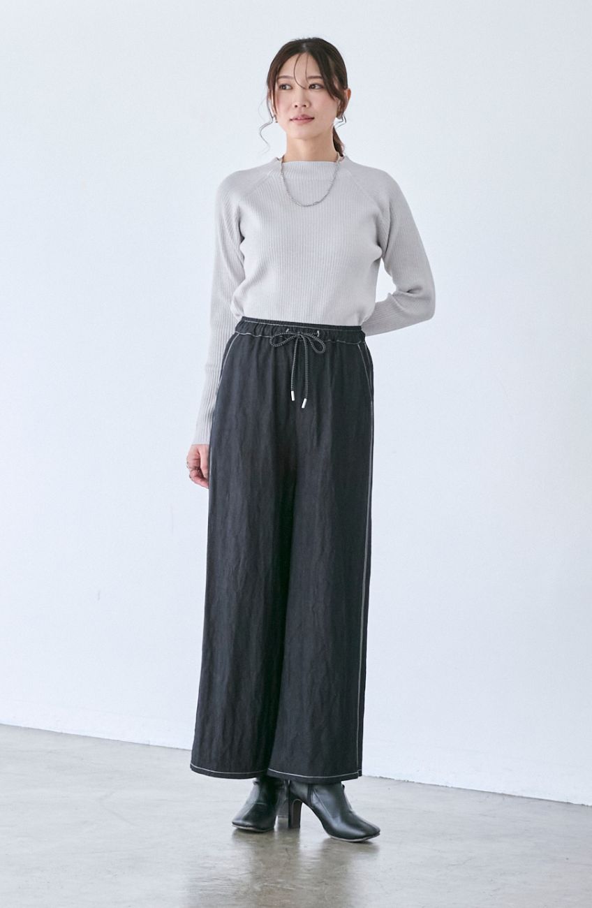 シャイニーデニムワイドパンツ