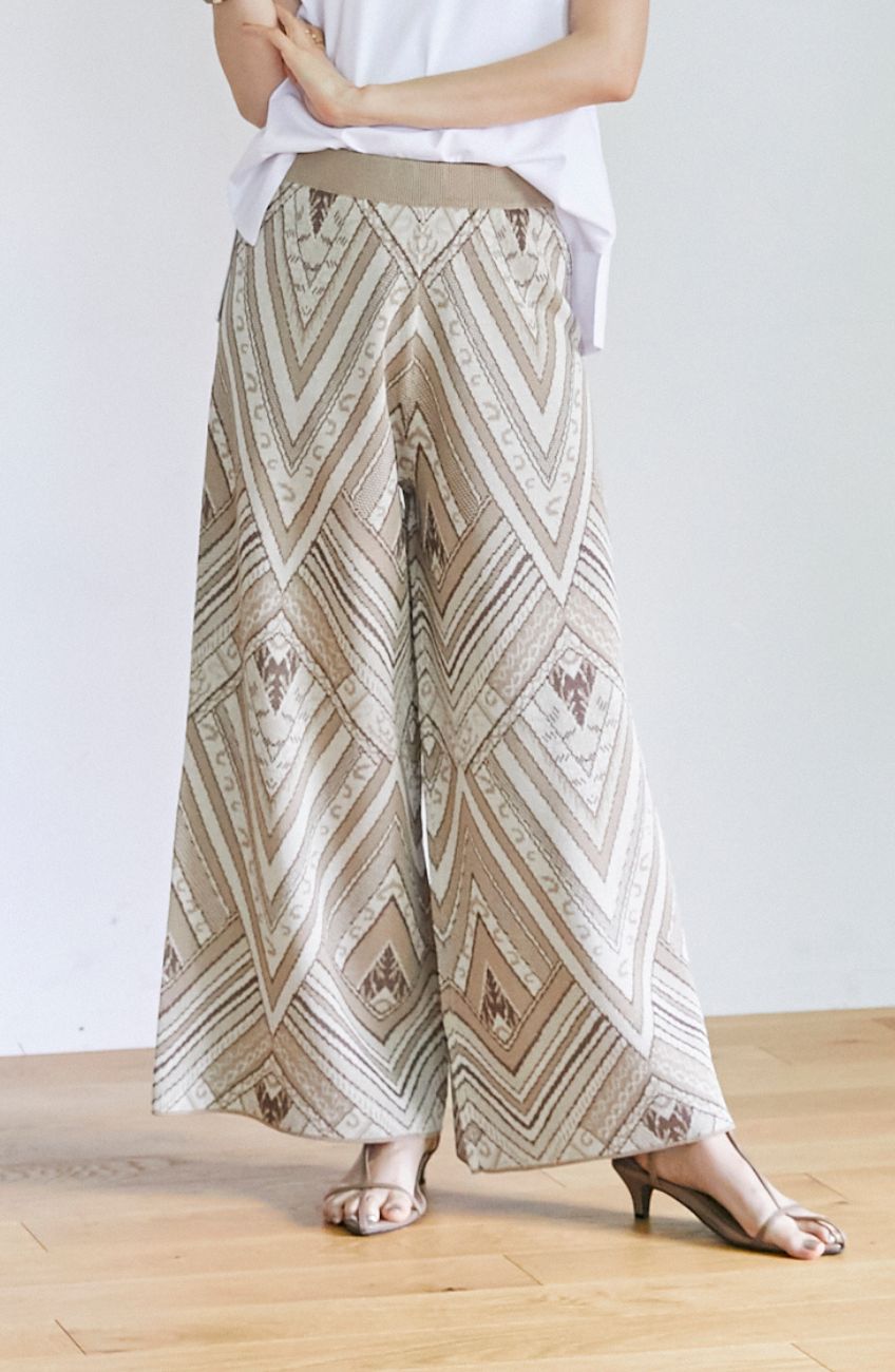 ボヘミアン柄ジャガードニットパンツ