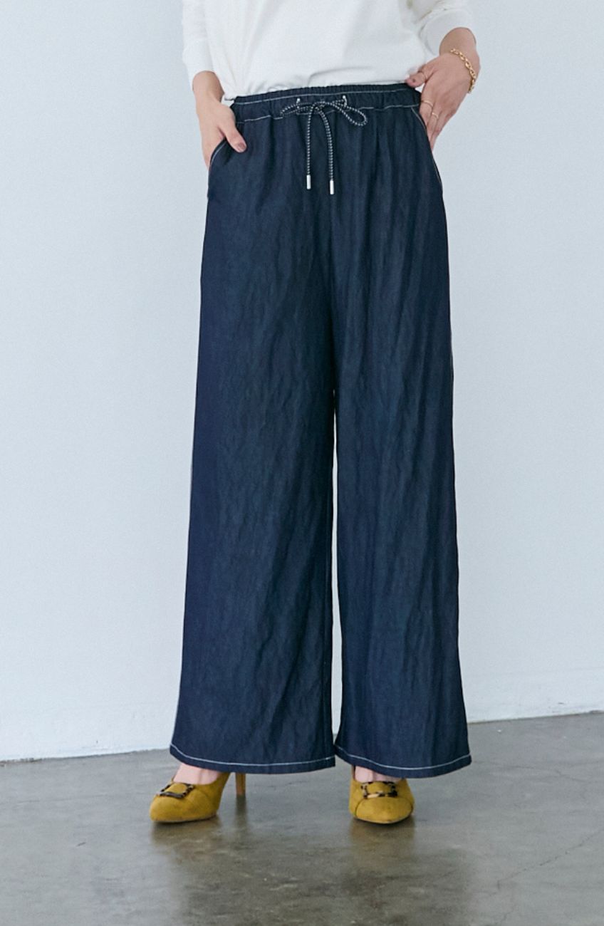 シャイニーデニムワイドパンツ
