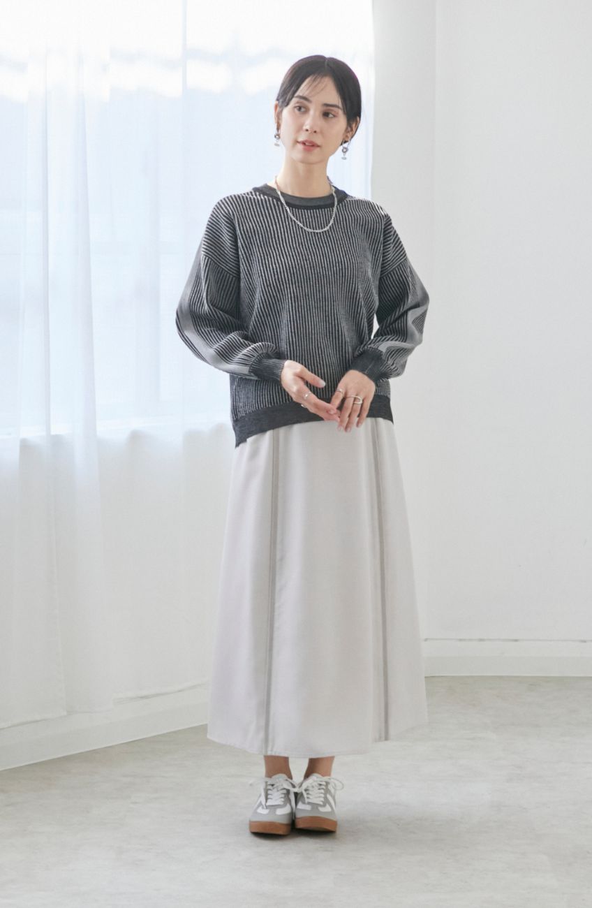 麻調ニット切替パネルスカート