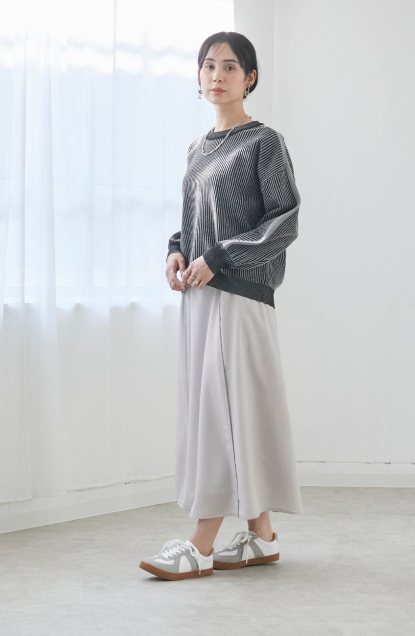麻調ニット切替パネルスカート