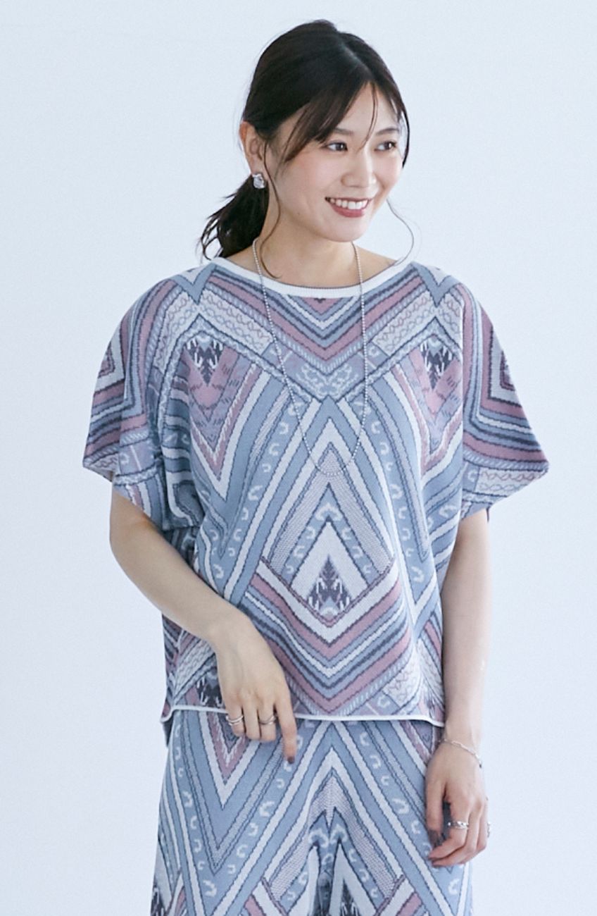 ボヘミアン柄ジャガードニットプルオーバー