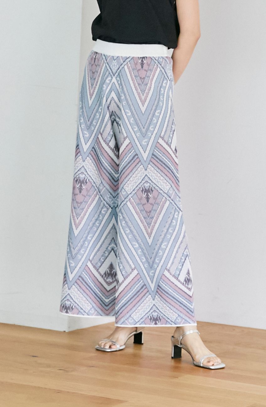 ボヘミアン柄ジャガードニットパンツ