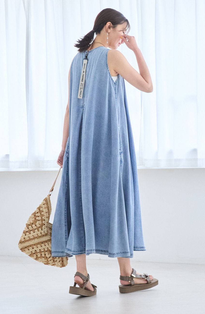 パウダーシルクデニムジップワンピース
