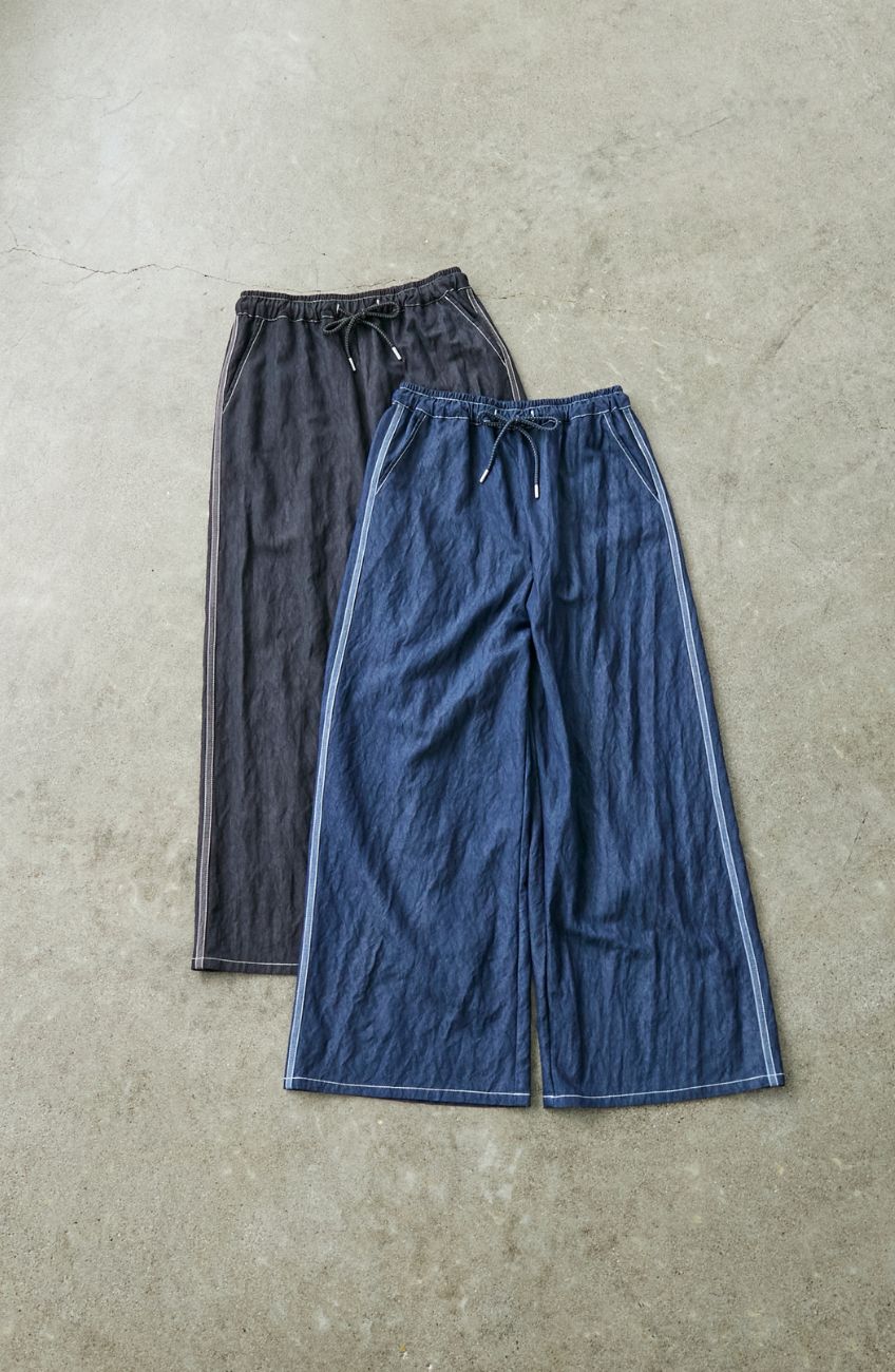 シャイニーデニムワイドパンツ
