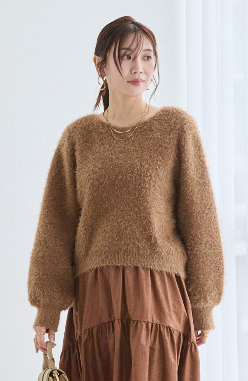 ダブルフェイスシャギーランタンスリーブプルオーバー｜FURRY、REYELL