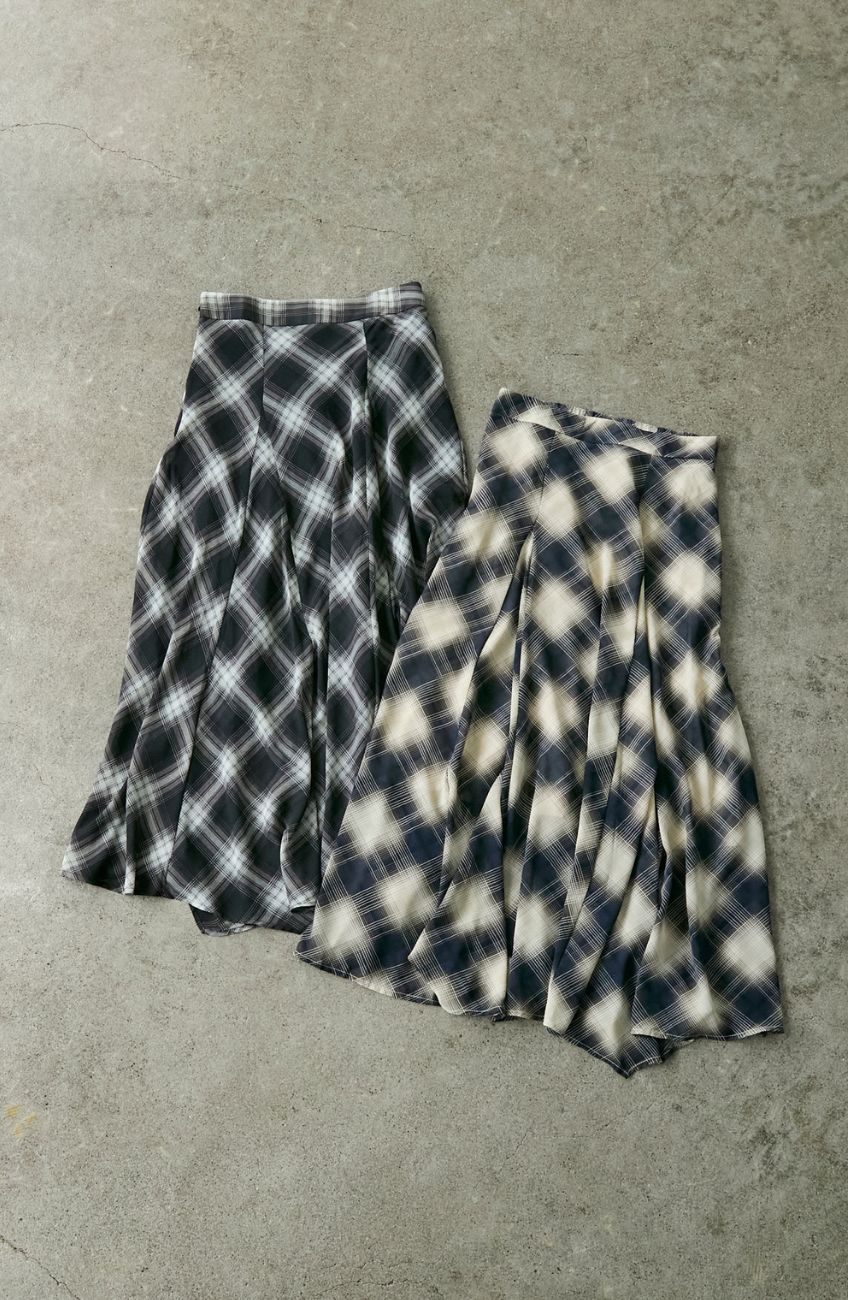 チェックシフォンパネルスカート
