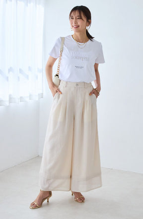 [コーデSET] ドライコットンエンボス×箔ロゴTシャツ＋ドライエステルライン切替パンツ
